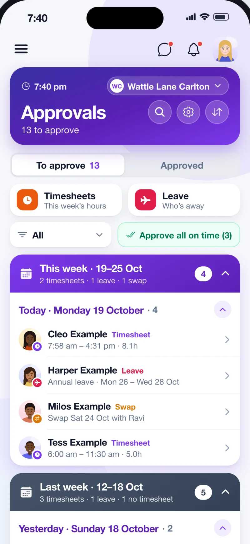 The Orbit Operations app: Approvals by week