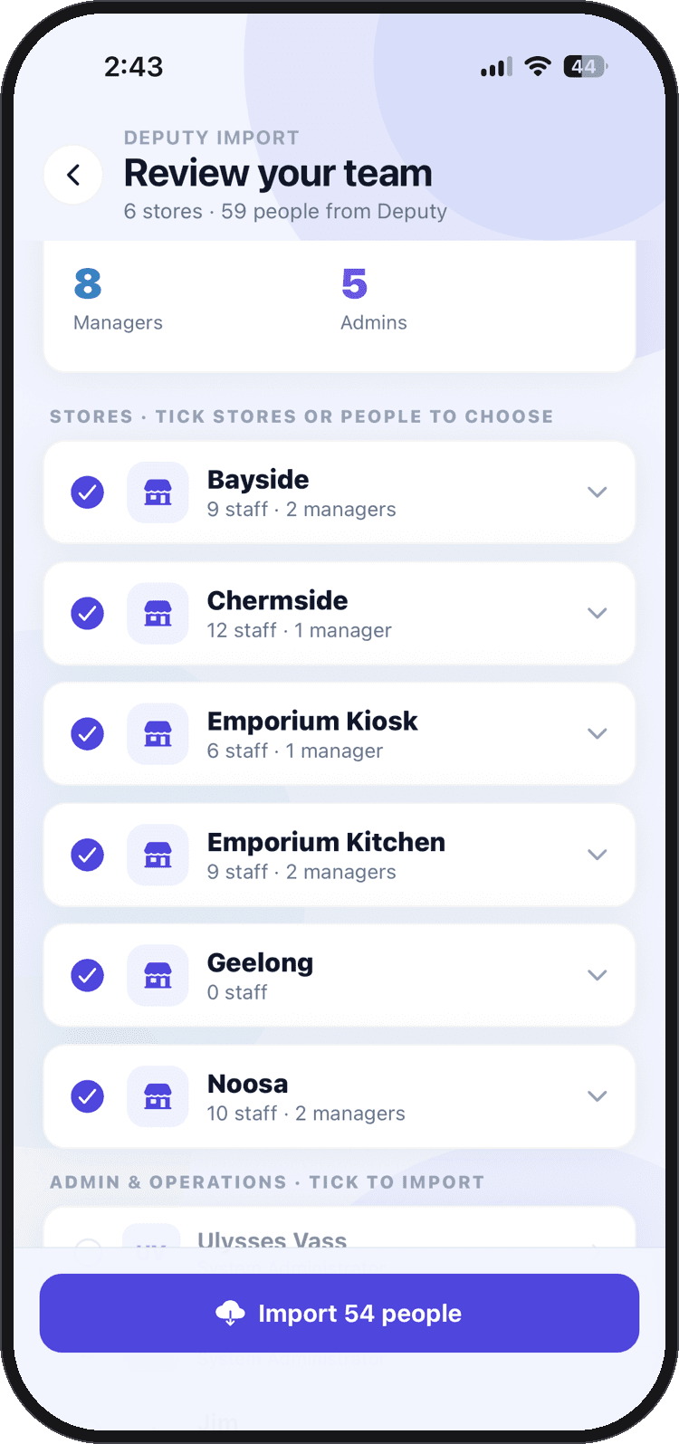 Review and import your team across every store in Orbit Operations