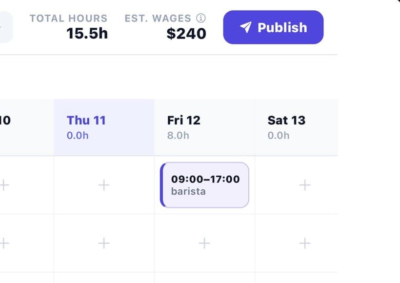 Live total hours and wage estimate update as the roster is built