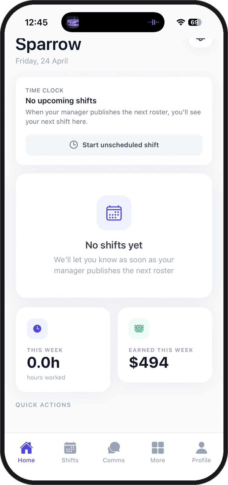 The Orbit Staff home screen